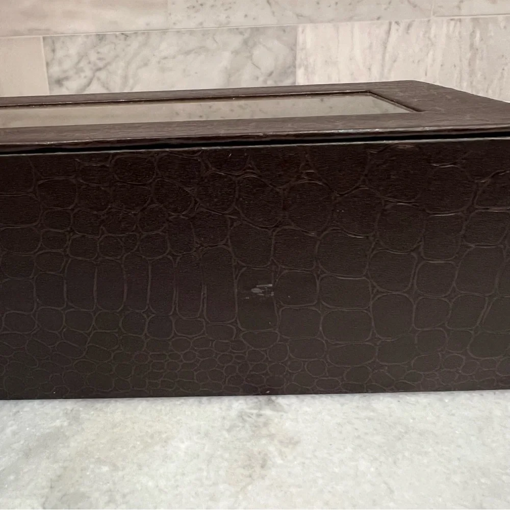 5 Slot Brown Crocodile Skin Pattern Leatherette Watch Box